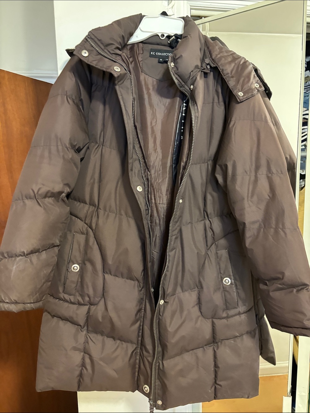IC COLLECTION Women's Chocolate Brown Quilted Puffer Coat with Hood